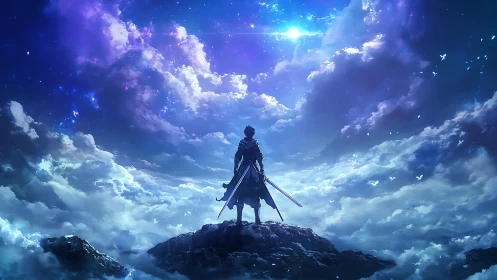 Lone skyward wanderer greeting a starry, endless horizon.