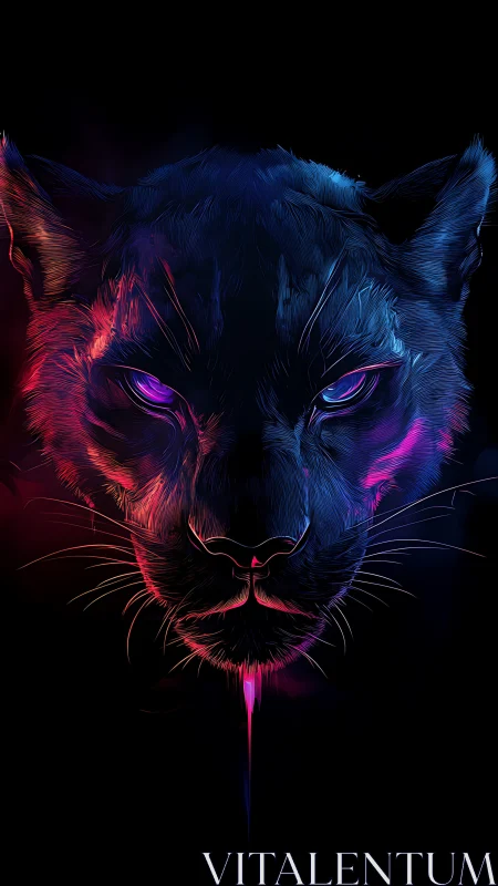 Neon Lion Face Portrait with Glowing Eyes.