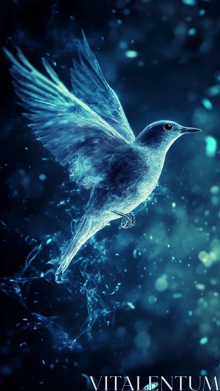 Starlit frostbird breaks orbit and glides through liquid night