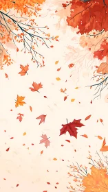 Vertical digital illustration depicts scattered autumn foliage