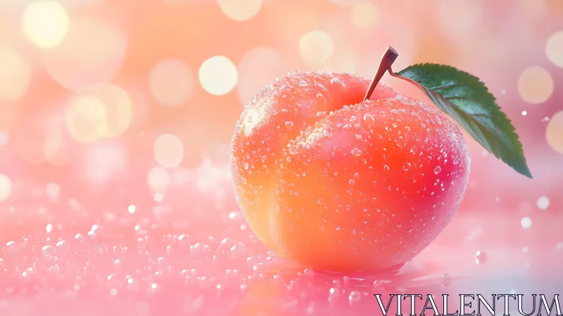 Dewy peach glows under soft bokeh pastel lighting.