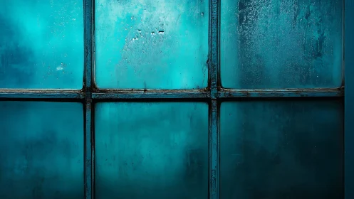 Weathered frosted blue window panes in moody abstract style.