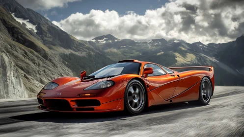 Crimson supercar carves silver tarmac beneath brooding peaks