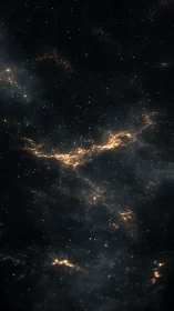 Stellar field with faint nebulous golden light clusters.