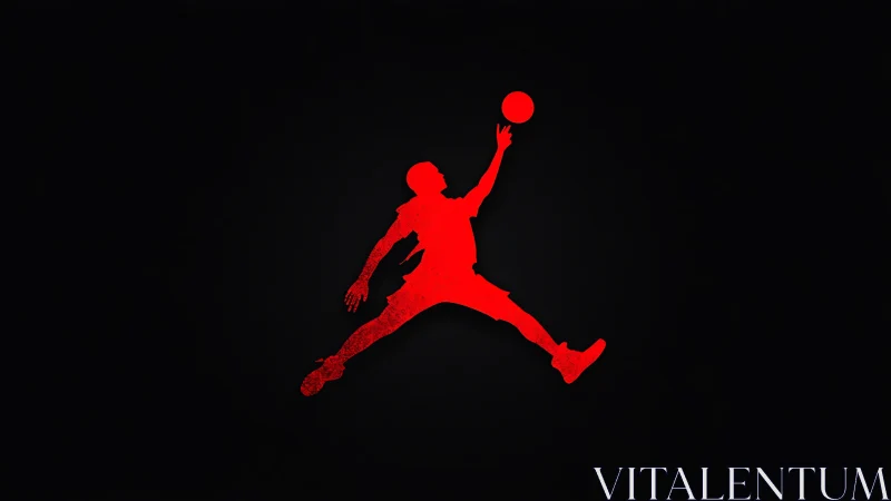 Red vector silhouette of leaping basketball player on black