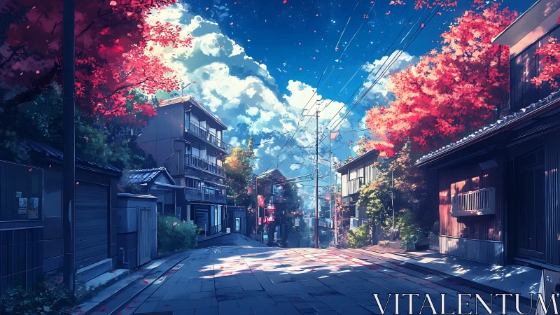 Sunlit autumn street drifting softly into daydreams.