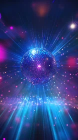 Shimmering cosmic disco sphere glows in radiant neon light