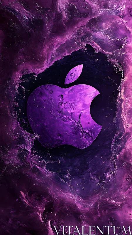 Violet tech tide swirling around sleek liquid apple emblem.