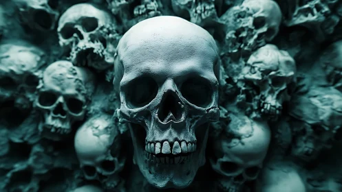 Emerald skull bastion rising from a tide of silent bones.