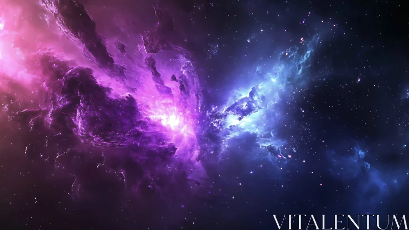 Cosmic nebula clash in radiant violet and electric blue space.