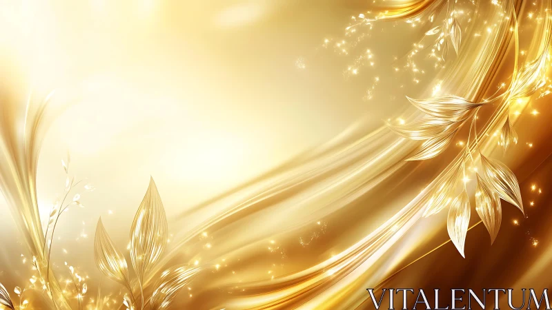 Golden abstract floral wave background with glowing light effect.