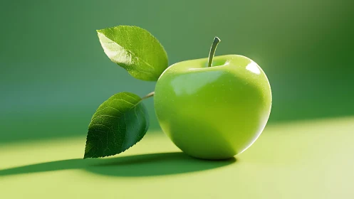 Glossy green apple rests in soft studio light ambience