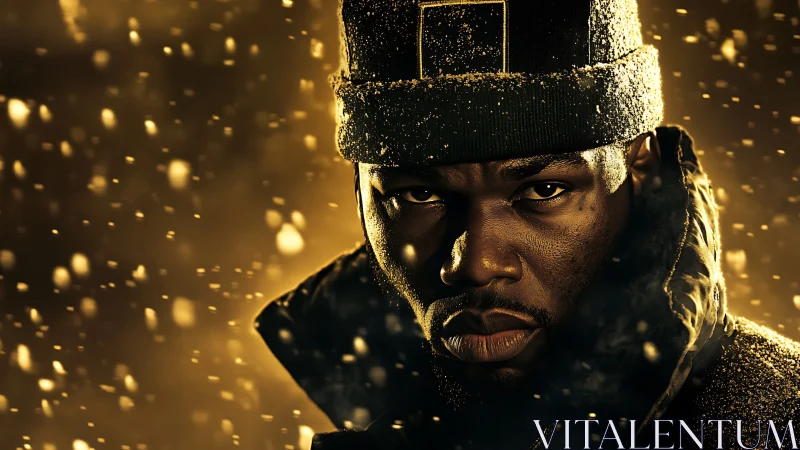 Intense winter portrait glowing with bold golden light.