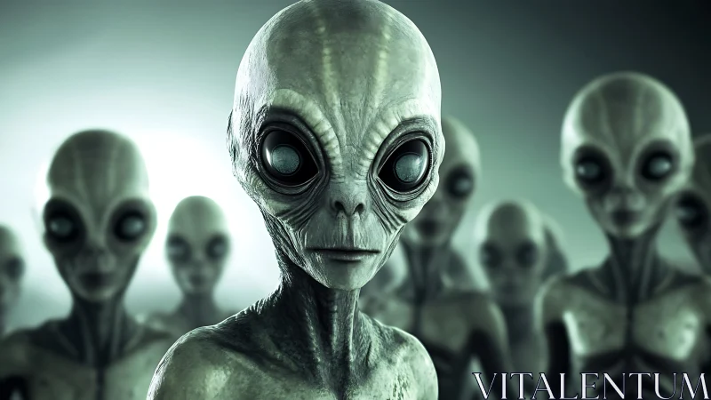 Staring alien collective emerges from a cold green void