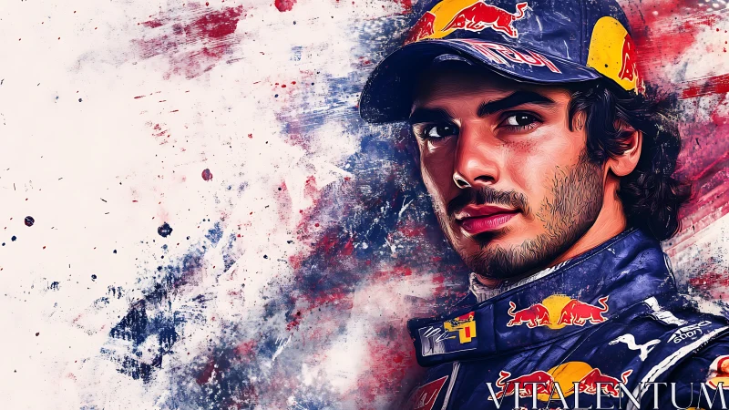 Dynamic racing driver portrait bursts with electric color energy