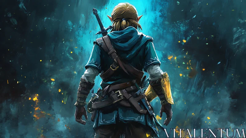 Backlit fantasy ranger rendered in high-contrast digital painting