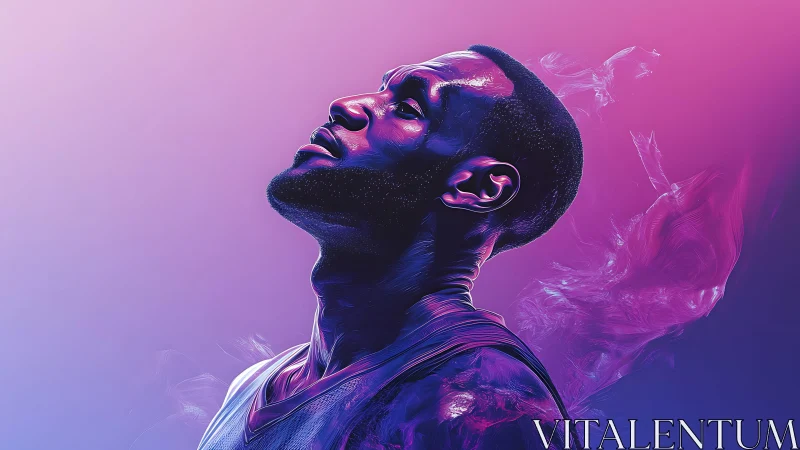 Elevated neon portrait of basketball player in profile glow.