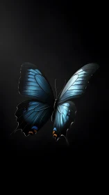 Iridescent blue butterfly rendered in dramatic low key lighting