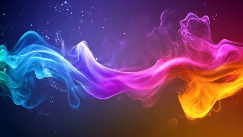 Multicolored fluid light waves on dark gradient background.