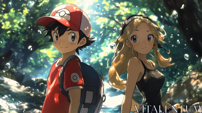 Sunlit forest stroll turns young anime duo into bright explorers