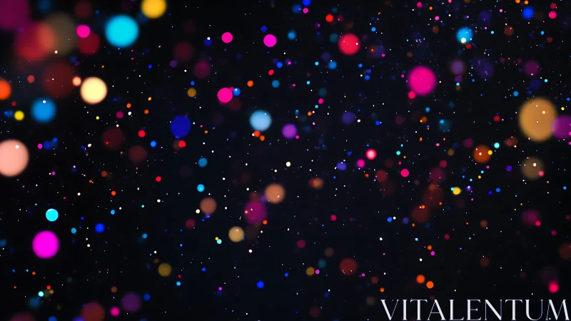 Colorful glowing confetti lights sparkle across dark space