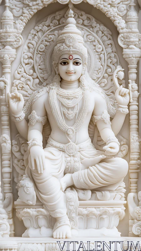 Serene white stone deity offering a gentle, inviting gaze.