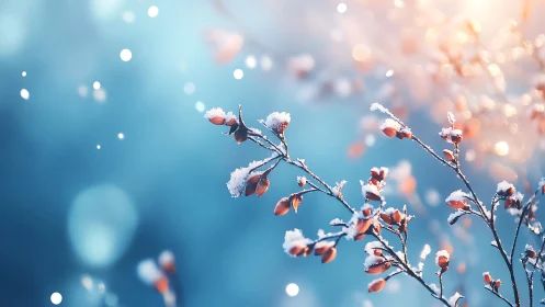 Frost-kissed berries glow against winter's luminous backdrop.