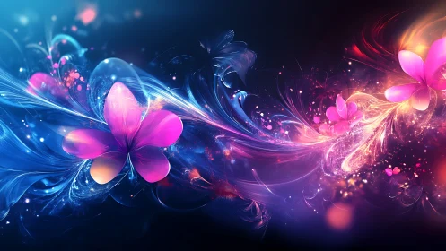 Digital floral composition depicts glowing abstract petals