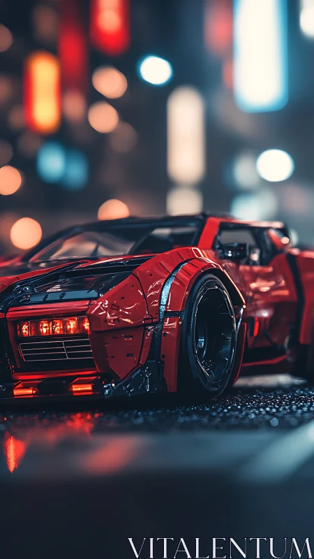 Cyberpunk street racer with neon-lit wet asphalt rendering.