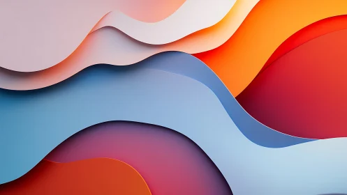 Layered sunrise currents in soft paper-cut wavescape.