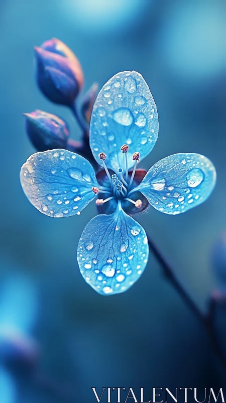 Blue Flower Petals with Dew Drops in Macro Focus.