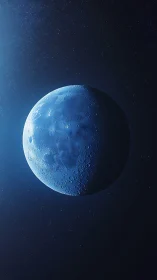 Crescent lunar body rendered in blue against star field.
