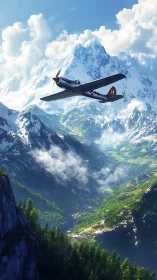 Vintage plane wandering through sunlit alpine daydreams.