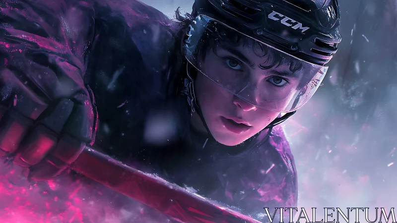 Neon-lit hockey moment where icy focus meets bright speed.