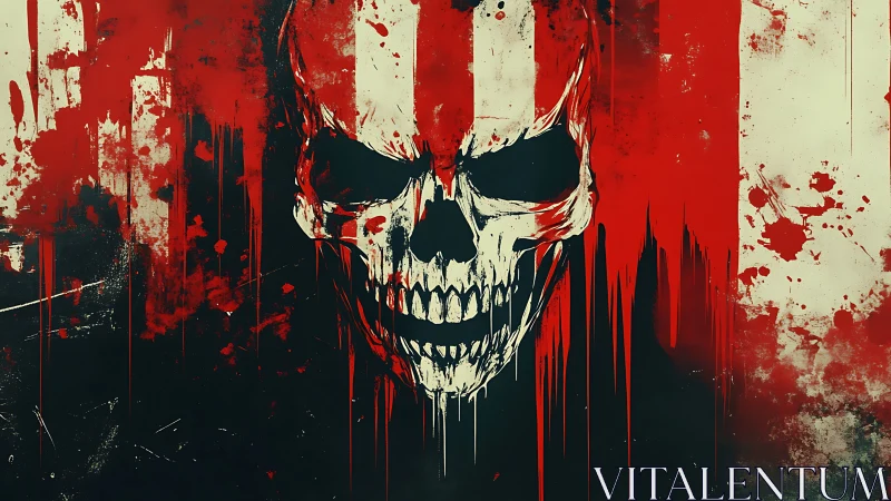 Blood-saturated skull graffiti with dripping abstract streaks.