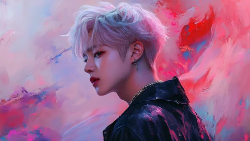 Cotton-candy rebel in neon stormlight brushstrokes.