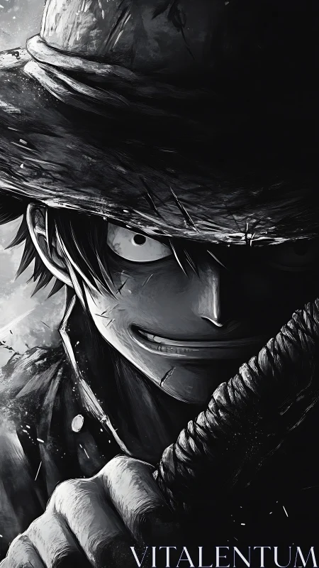 High-contrast anime portrait with chiaroscuro shading and grit