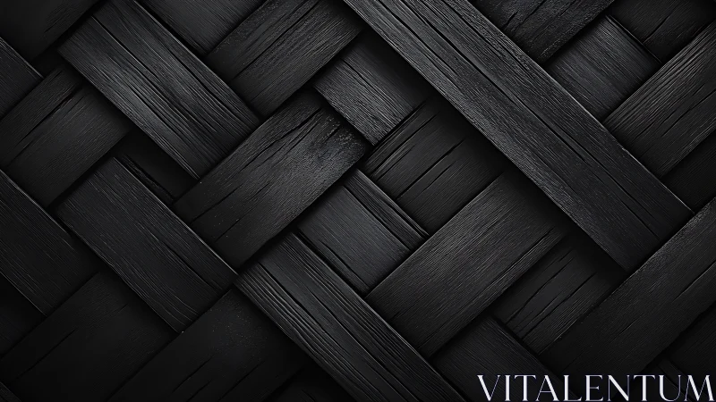 Interwoven black wooden planks form a dense geometric grid
