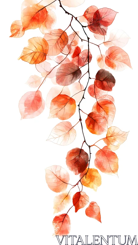 Autumn branch showcases translucent watercolor leaves cascade