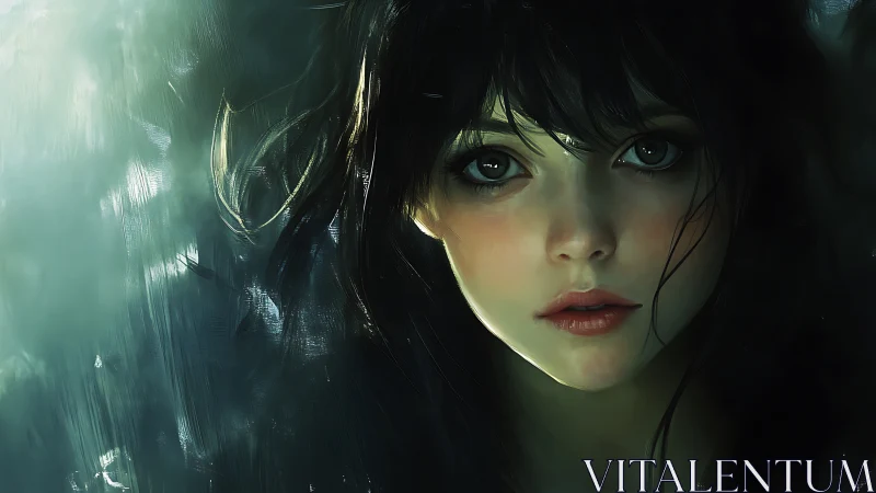 Moody digital portrait renders a luminous, soft-lit female face