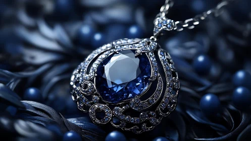 High-clarity blue gemstone pendant in ornate pav&eacute; halo setting