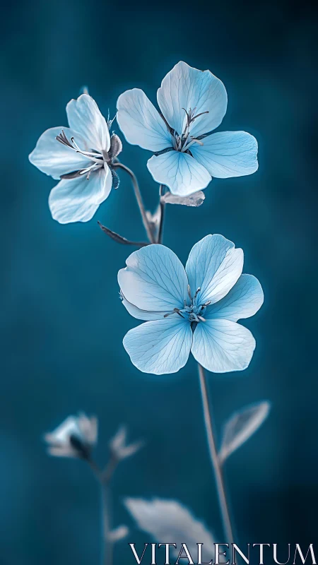 Delicate Blue-White Petaled Flowers With Veined Morphology Against Deep Teal Background