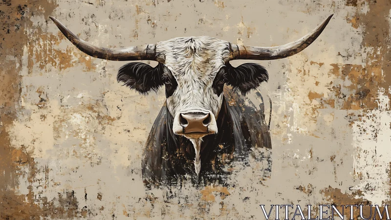 Longhorn cattle head rendered against distressed neutral ground