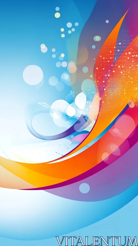 Vibrant abstract ribbons over blue gradient background.
