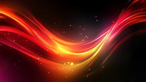 Vibrant red and orange light waves on dark background.
