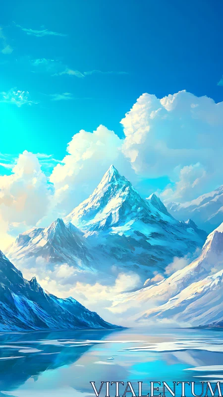 Sky-brushed crystal peaks above a still sapphire mirror lake.