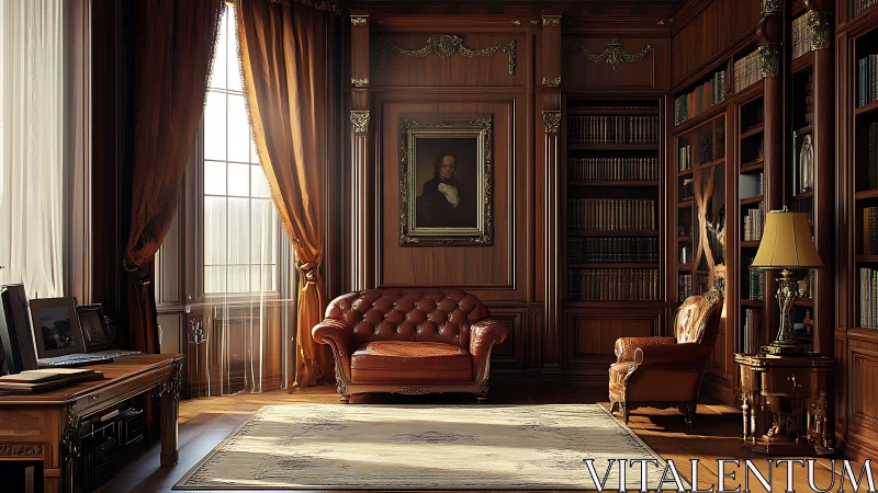 Sunlit classic library invites quiet reading and reflection