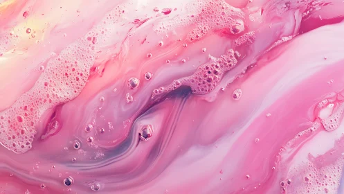 Swirling pink liquid and bubbles create dreamy abstract motion