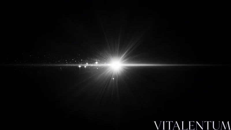 Bright white light burst on black background with rays.