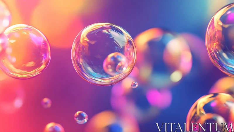 Shimmering soap bubbles drift gently in dreamy rainbow light